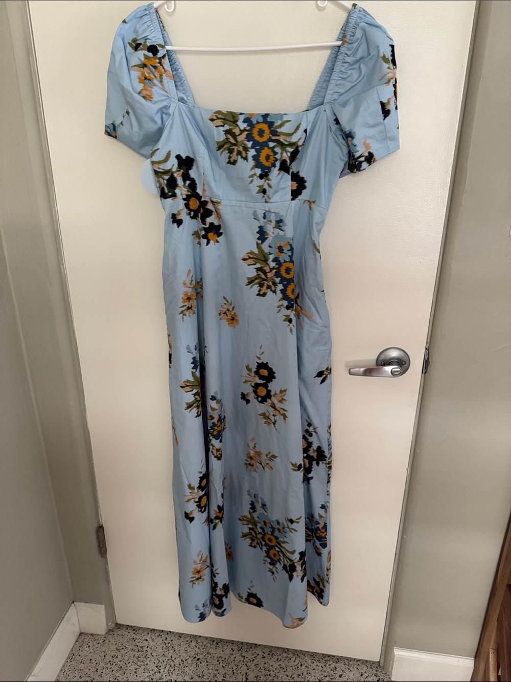Hill House Sky Blue Maxi Dress with Yellow & Black Floral Print